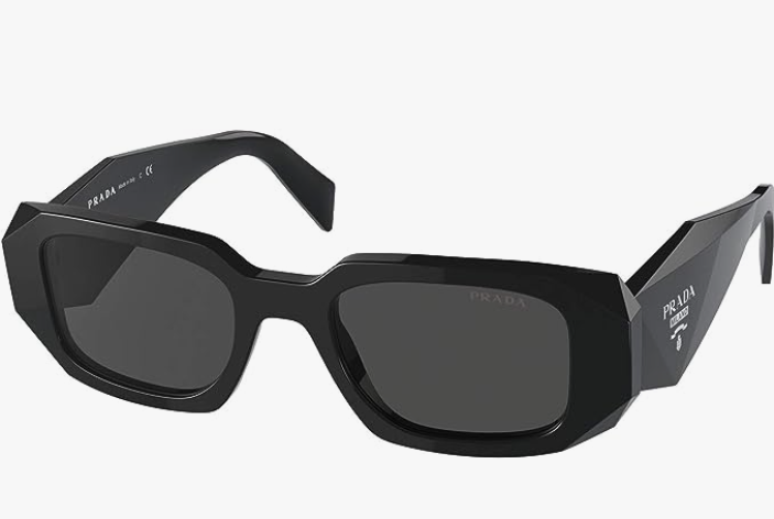 Prada PR 17WS 1AB5S0 Unisex Black Plastic Rectangle Sunglasses
