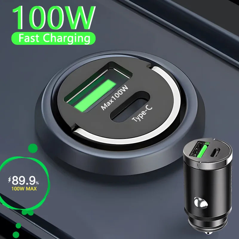 100W Mini Car Charger Lighter Fast Charging for iPhone QC3.0 Mini PD U –  Techdaddyaccs.com