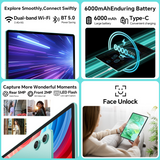 ODEA Tablet 10.1 Inch Android 14, A10 Tablets 12GB RAM 128GB ROM(1TB Expand), Octa-Core, 6000mAh, Widevine L1, IPS Touch Screen, 5G WiFi, 5+2MP, GPS