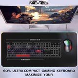 FFN 68-Key 60% Mechanical Gaming Keyboard with Red Switches-Compact Design with Detachable Type-C Cable,LED Backlit for Gaming Smooth,Compatible with Win/Mac/Linux/PC/Laptop-Black