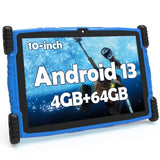 (3.9)| 713 2025 Android 13 tablet,10" Android Kids Tablet 4GB+64GB, Kid-Proof Case with Kickstand, Quad-Core 1.6
