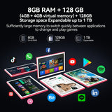 Android 15 Tablet with Keyboard, 128GB ROM(1TB Expand), Octa Core, 5G/2.4G WiFi, 7000mAh, BT V5.0, with Case, Mouse, Stylus, Split-Screen(Pink)