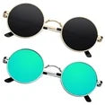 Sunier Round Sunglasses Retro 70s Polarized Hippie Lennon Metal Frame Men Women-2 Pairs