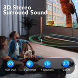 Sound Bar for TV, 60W Soundbar TV Speakers, 2.1 ch Home Theater with Subwoofer Boost, 3 Equalizer Modes, Soundbar for TV/PC/Gaming/Projectors, Bluetooth, OPT, COX, USB & AUX Wall Mountable