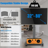 90° Swivel Mobile TV Stand with Power Outlet, tv base stand Rolling TV Stand with Handle to Adjusta Height, Portable Rolling TV Cart on Wheels for 32 to 65 70 75 80 inch TVs up to 110 lbs