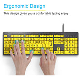Large Print Computer Keyboard, Wired USB High Contrast Keyboard with Oversized Print Letters for Visually Impaired Low Vision Ind