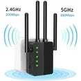 WiFi Range Extender, 1200Mbps Signal Booster Repeater Cover up to 2500 Sq.ft, 2.4 & 5GHz Dual Band WiFi Extender, 4 Antennas 360° Full Coverage Wireless Internet Amplifier for Smart Home Devices