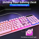 Wired Keyboard & Mouse Combo, Retro Punk RGB Backlit Gaming Keyboard and Mouse W/Multimedia and Shortcut Keys, PC Gaming Keyboard, Office Keyboard for Working or Primer Gaming, Office Device, Pink