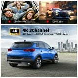 NEXPOW 3 Channel 4K WiFi Dash Cam,Front Rear Cabin 4K+1080P+1080P,170°Wide Angle WDR Night Vision,Build-in Wifi with App,G-Sensor,Loop Recording,24H Parking Mode,32G SD Card Included