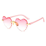 Penkiiy Heart Shaped Sunglasses Rimless Candy Color Glasses for Women Men Party Favor Pink