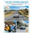 3 Channel Dash Cam, 4K/2.5K+1440P Dash Cam Front and Rear Inside, Dash Camera for Cars, Triple Car Camera with 32GB Card, G-Sensor, 24Hr Parking, Loop Recording, IR Night Vision, Blue