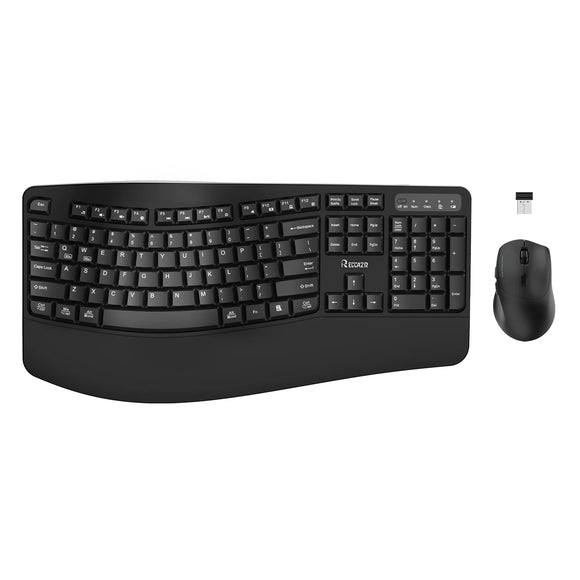 Wireless Keyboard and Mouse Combo, 2.4G Full Size Wave Keys Ergonomic Keyboard with Wrist Rest and 3-Level DPI Adjustable Wireless Ergonomic Mouse for Windows, Mac OS Desktop/Laptop/PC(Black)
