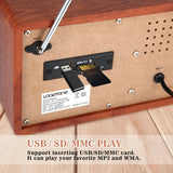 LoopTone USB SD Multifunction AM FM Vintage Radio with Bluetooth Speaker,Retro Wood Table Radio for Kitchen Living Room with Rotary Knob Brown