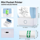 ROJAX Print Pods Mini Thermal Printer, Inkless Portable Sticker Maker with 10 Rolls Paper, Bluetooth Pocket Printer for Phone, Notes, Journal & DIY, Compatible with iOS & Android (Blue)