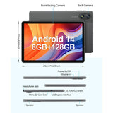 11 Inch Android 14 Tablet 2 in 1 Tablet, Qcta Core, 8GB RAM+128GB ROM+1TB Expand, 2+8MP Camera, 8000mAh Battery, 5G/2.4G WiFi, Bluetooth, Case (Gray)
