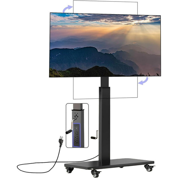 90° Swivel Mobile TV Stand with Power Outlet, tv base stand Rolling TV Stand with Handle to Adjusta Height, Portable Rolling TV Cart on Wheels for 32 to 65 70 75 80 inch TVs up to 110 lbs