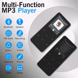 32GB MP3 Player with Bluetooth Portable Music Player with Speaker, Video/Voice Recorder/E-Book, 1.8 inch Screen Digital Audio Player, Earphones Included, Support 128GB TF Card, Black