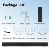 Sound Bar for TV, 60W Soundbar TV Speakers, 2.1 ch Home Theater with Subwoofer Boost, 3 Equalizer Modes, Soundbar for TV/PC/Gaming/Projectors, Bluetooth, OPT, COX, USB & AUX Wall Mountable