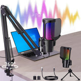 ALILYY Gaming USB Microphone,Noise Cancellation Condenser mic with Boom Arm,Mute, Gain, Monitoring, Gaming Microphone for Phone,PC,Computer,PS4,PS5,Mac,Streaming,Podcast,Twitch,YouTube,D