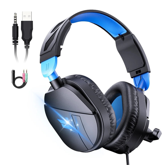 Aptkdoe Gaming Headsets for PC, Gaming Headphones with Noise Canceling Mic, PS5 PS4 Headset with Soft Memory Earmuffs, LED Light, Stereo Sound, 2m Wired Over Ear Headphones for Xbox One, Laptop, Mac