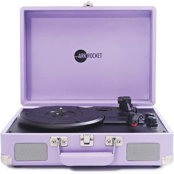 Arkrocket Curiosity Suitcase Bluetooth Turntable Vintage 3-Speed Record Player with Built-in Speakers Upgraded Turntable Audio Sound (Lavender)