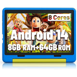 BESTSKI Android 14 10inch Kids Tablet with Protective Case,Octa-Core,8GB RAM+64GB Rom(1TB Expandable)Dual Camera,Parental Control,Pre-Intalled KIDOZ,Great Gift for Toddler-Blue