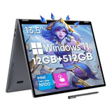 CHUWI FreeBook 13.5" Touchscreen Laptop 512GB SSD 12GB RAM,Intel Quad-Core N100(Beat to Core i3-1115G4, Up to 3.4GHz),Windows 11,2 in 1 Gaming Tablet Notebook Computer,IPS Display