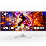 CRUA 34" WQHD 165Hz Utrawide Gaming Monitor,3440x1440 21:9 IPS Gaming Monitor,Build-in Speakers,120% sRGB,AMD FreeSync,HDMI & DP,Wall Mount Mount - White