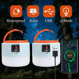 FAMKIT 2 Pack Camping Lantern, USB Rechargeable Outdoor Waterproof Solar Camping Lights for Hurricane Power Outages Home