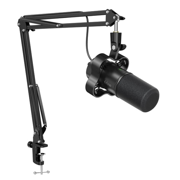 FIFINE K688 XLR USB Podcast Microphone with Boom Arm for PC Computer, Studio Dynamic Microphone Kit for Music Recording with Mute, Monitor-K688CT