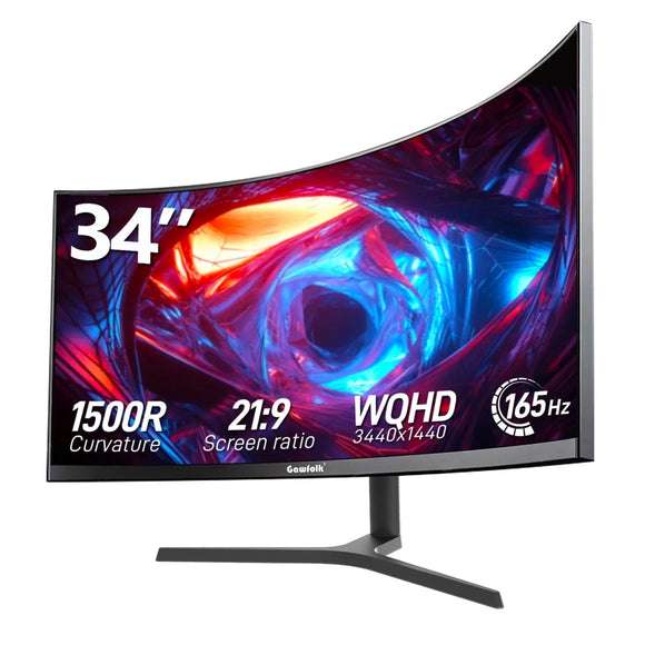 Gawfolk 34 Inch Curved Gaming Monitor 165hz Ultrawide, WQHD 3440x1440, Screen PC Computer, 1500R,21:9