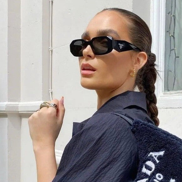 Prada PR 17WS 1AB5S0 Unisex Black Plastic Rectangle Sunglasses