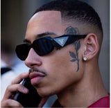 Prada PR 17WS 1AB5S0 Unisex Black Plastic Rectangle Sunglasses Grey Lens