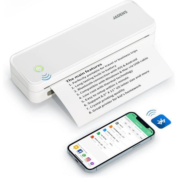 JADENS School Supplies Wireless Portable Printer for Travel, Bluetooth Thermal Printer, Compact Inkless Printer Compatible with Android, iOS and Laptop for Office Home, Support 8.5'' x 11'' US Letter