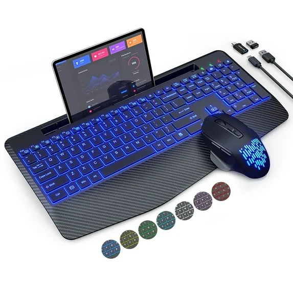 Wagpak Keyboard and Mouse Wireless with 7 Chargeable Backlits Color Jiggler Mouse