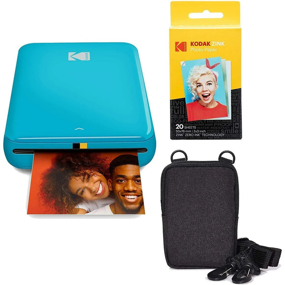 Kodak Step Mobile Instant Photo Printer Go Bundle with Zink Paper & Carrying Case, Blue