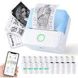 ROJAX Print Pods Mini Thermal Printer, Inkless Portable Sticker Maker with 10 Rolls Paper, Bluetooth Pocket Printer for Phone, Notes, Journal & DIY, Compatible with iOS & Android (Blue)