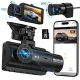 NEXPOW 3 Channel 4K WiFi Dash Cam,Front Rear Cabin 4K+1080P+1080P,170°Wide Angle WDR Night Vision,Build-in Wifi with App,G-Sensor,Loop Recording,24H Parking Mode,32G SD Card Included