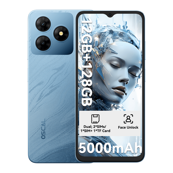 OSCAL Android Phones Unlocked for T-Mobile, Flat 2 Android 15 Phone(2025), 12(4+8)+128GB/2TB TF Octa Core, Dual SIM Phones Unlocked, 5000mAh, 90Hz, 6.56