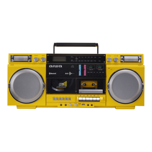 AIWA Retro Boombox CD & Cassette Player with Recording, Bluetooth 5.0, FM/AM Radio, USB/SD/AUX Inputs, LCD Display, Dual 40W Speakers, Vintage Portable Stereo