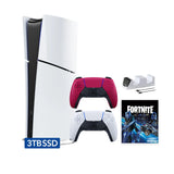 PlayStation 5 Slim Digital 3TB SSD Fortnite Cobalt Star Console with Two Controllers, White and Cosmic Red DualSense and Dual Controller Charger - PS5 Slim Digital Console