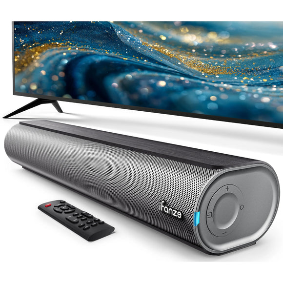 Posrue 50W Sound Bar, 16 inch Bluetooth TV Speaker with Remote & 2 Built-in Full-frequency Speakers, Wireless Soundbar for TV Home Theater & Audio, Iron Gray