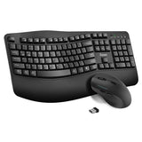 Wireless Keyboard and Mouse Combo, 2.4G Full Size Wave Keys Ergonomic Keyboard with Wrist Rest and 3-Level DPI Adjustable Wireless Ergonomic Mouse for Windows, Mac OS Desktop/Laptop/PC(Black)