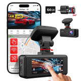 REDTIGER 4K Dash Cam Front and Rear, 3.18" IPS Touch Screen Car Camera, Dual Dash cam with 64GB Card, Built-in GPS, Super Night Vision, 24H Parking Monitor, G-Sensor, Loop Recording