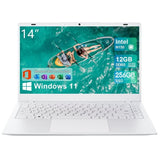 RNRUO 14" Windows 11 Laptop, 12GB DDR5 RAM 256GB SSD, Intel N150 4 Core Up to 3.6GHz, Office 2024 WiFi6 BT 5.2, 1080 FHD Display Backlit KB for Student, Business, Home Office, White