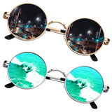 Sunier Round Sunglasses Retro 70s Polarized Hippie Lennon Metal Frame Men Women-2 Pairs