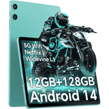 ODEA Tablet 10.1 Inch Android 14, A10 Tablets 12GB RAM 128GB ROM(1TB Expand), Octa-Core, 6000mAh, Widevine L1, IPS Touch Screen, 5G WiFi, 5+2MP, GPS