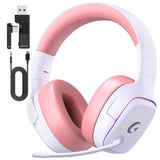 UDH Wireless Gaming Headset 2.4GHz for PS5/PS4/PC/Switch - Bluetooth 5.3 Headphones with Noise-Canceling Mic, 7.1 Surround Sound, 70H Battery Life, RGB Lights, Foldable, Portable-Pink