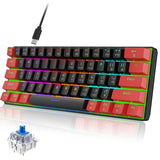 UHM 60% Wired Mechanical Gaming Keyboard, RGB Backlit Mini Keyboard with Blue Switch/Multimedia Keys, Waterproof Small Ultra-Compact 61 Keys Keyboard for PC/Mac Gamer, Typist, Travel, Red&Black
