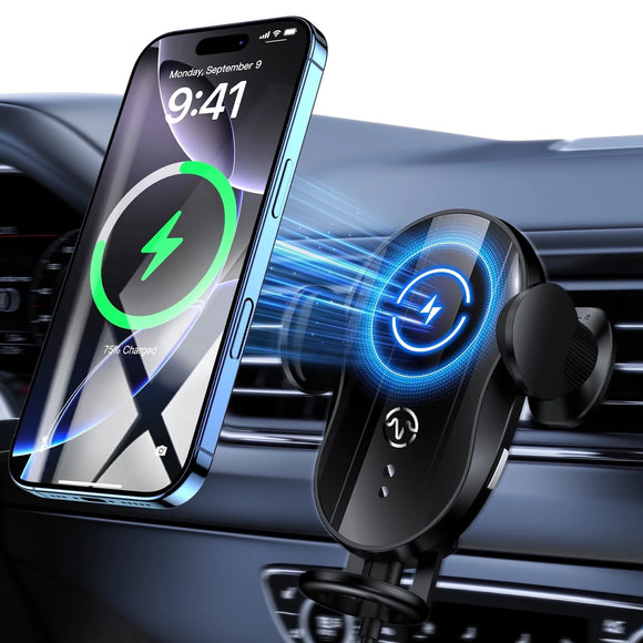 VEAT00L Wireless Car Charger,15W Qi Fast Charging Auto-Clamping Car Charger Phone Mount Air Vent Cell Phone Holder Compatible with iPhone 16/15/14/13/13 Pro/12 Pro12/11, Samsung S23/S22/S10/S9/S8